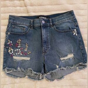Express Women’s bejeweled high waisted denim shorts
